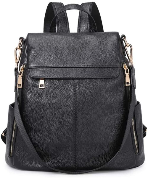 JeHouze Fashion Women Handbag Genuine Leather Backpack Casual Shoulder Bag Anti-theft purse Black